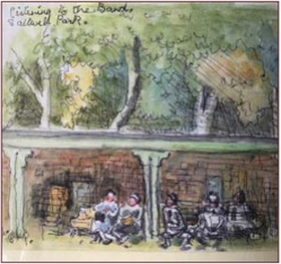 Painting by Charlie Rogers, from page 31 of Pursued by Bulldozers
