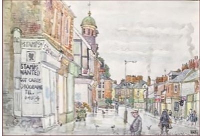 Painting by Charlie Rogers, from page 34 of Pursued by Bulldozers