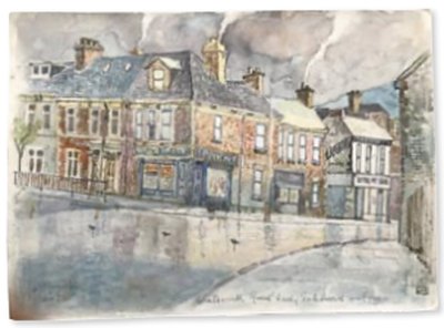 Painting by Charlie Rogers, from page 34 of Pursued by Bulldozers