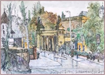 Painting by Charlie Rogers, from page 38 of Pursued by Bulldozers