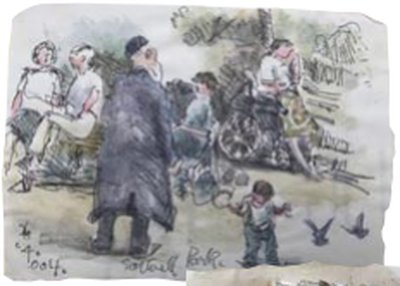 Painting by Charlie Rogers, from page 40 of Pursued by Bulldozers