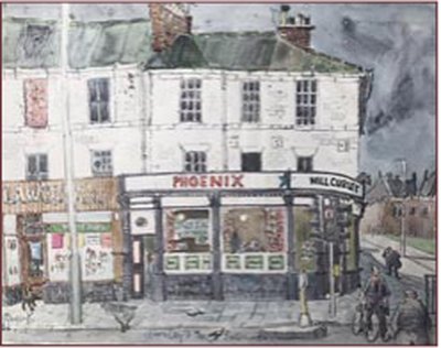 Painting by Charlie Rogers, from page 41 of Pursued by Bulldozers