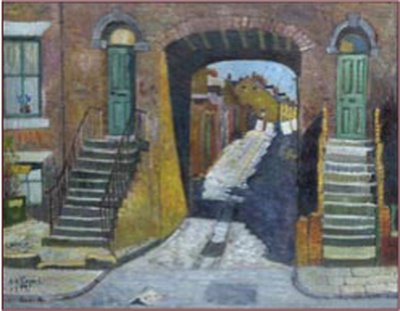 Painting by Charlie Rogers, from page 43 of Pursued by Bulldozers