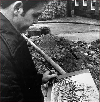 Painting by Charlie Rogers, from page 46 of Pursued by Bulldozers