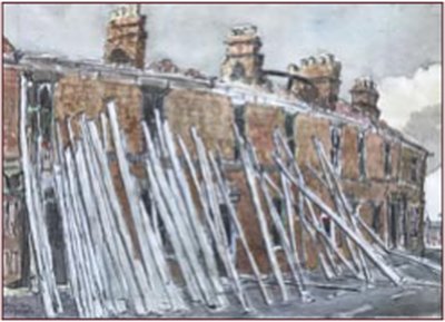 Painting by Charlie Rogers, from page 46 of Pursued by Bulldozers