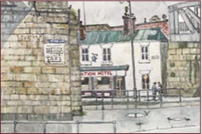 Painting by Charlie Rogers, from page 47 of Pursued by Bulldozers