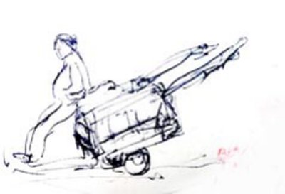 Painting by Charlie Rogers, from page 47 of Pursued by Bulldozers