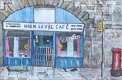 Painting by Charlie Rogers, from page 49 of Pursued by Bulldozers