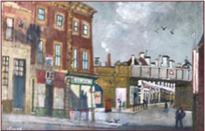 Painting by Charlie Rogers, from page 53 of Pursued by Bulldozers