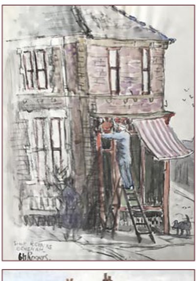 Painting by Charlie Rogers, from page 53 of Pursued by Bulldozers