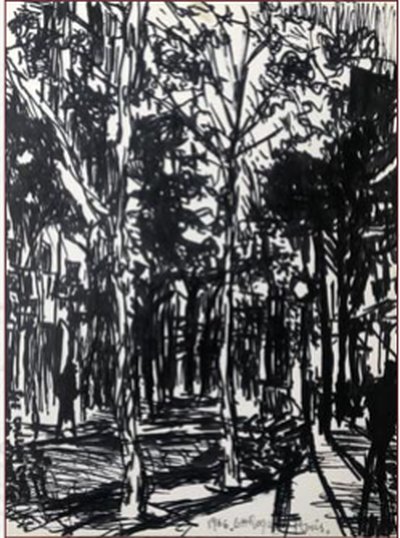 Painting by Charlie Rogers, from page 60 of Pursued by Bulldozers