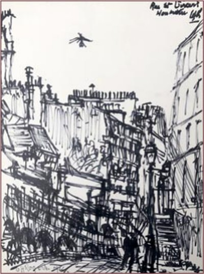 Painting by Charlie Rogers, from page 61 of Pursued by Bulldozers