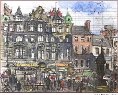 Painting by Charlie Rogers, from page 65 of Pursued by Bulldozers