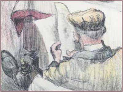 Painting by Charlie Rogers, from page 66 of Pursued by Bulldozers