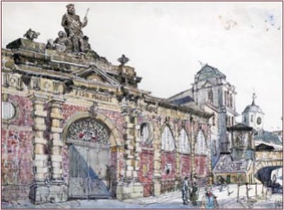 Painting by Charlie Rogers, from page 76 of Pursued by Bulldozers