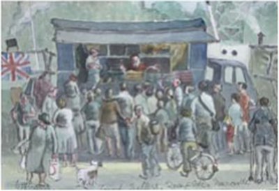 Painting by Charlie Rogers, from page 78 of Pursued by Bulldozers