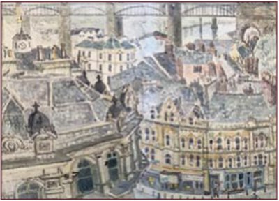 Painting by Charlie Rogers, from page 80 of Pursued by Bulldozers