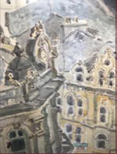 Painting by Charlie Rogers, from page 80 of Pursued by Bulldozers