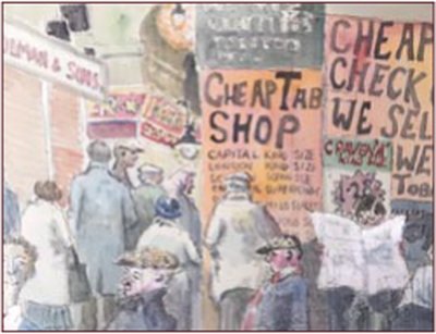 Painting by Charlie Rogers, from page 83 of Pursued by Bulldozers