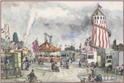 Painting by Charlie Rogers, from page 84 of Pursued by Bulldozers