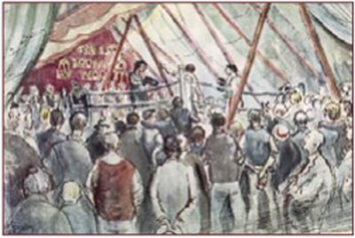 Painting by Charlie Rogers, from page 84 of Pursued by Bulldozers