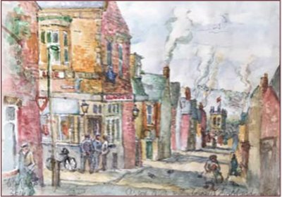 Painting by Charlie Rogers, from page 85 of Pursued by Bulldozers