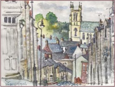 Painting by Charlie Rogers, from page 88 of Pursued by Bulldozers