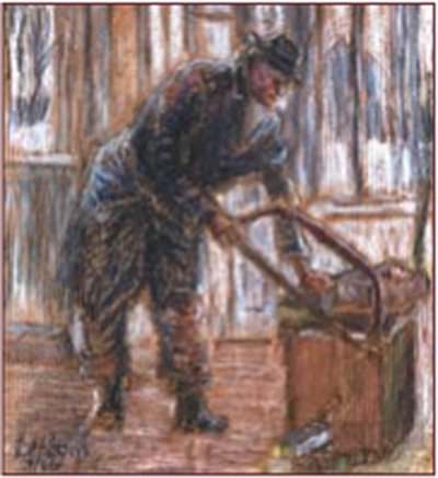 Painting by Charlie Rogers, from page 96 of Pursued by Bulldozers