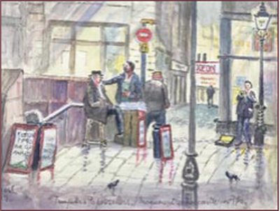 Painting by Charlie Rogers, from page 97 of Pursued by Bulldozers