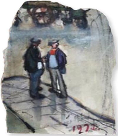 Painting by Charlie Rogers, from page 101 of Pursued by Bulldozers