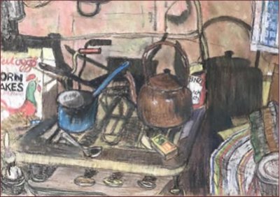 Painting by Charlie Rogers, from page 107 of Pursued by Bulldozers