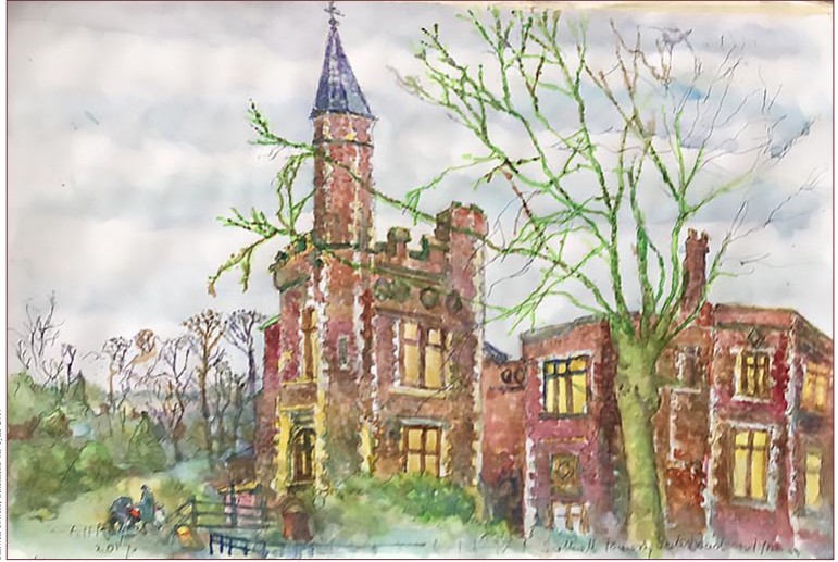 A Gateshead building painted in watercolour by Charlie Rogers